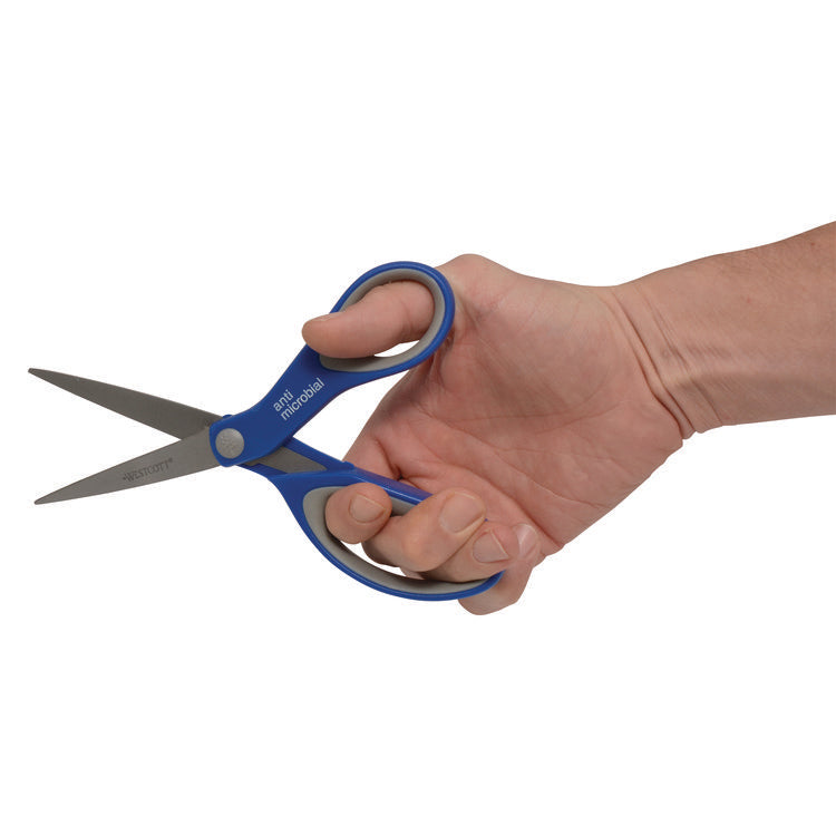 Scissors with Antimicrobial Protection, 8" Long, 3.25" Cut Length, Straight Blue/Gray Handle, 2/Pack