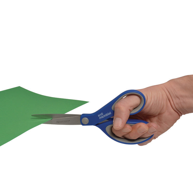 Scissors with Antimicrobial Protection, 8" Long, 3.25" Cut Length, Straight Blue/Gray Handle, 2/Pack