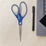 Scissors with Antimicrobial Protection, 8" Long, 3.25" Cut Length, Straight Blue/Gray Handle, 2/Pack
