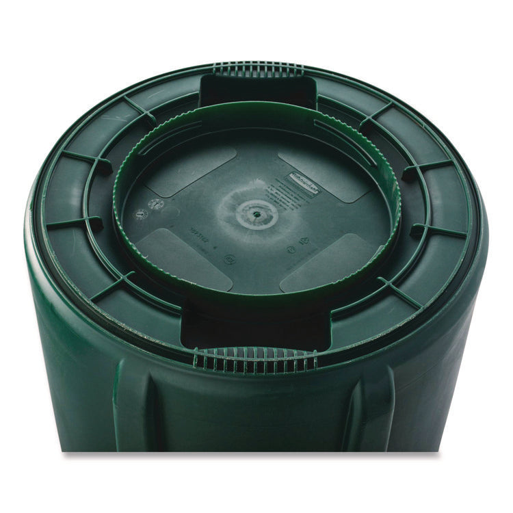 Vented Round Brute Container, 32 gal, Plastic, Dark Green