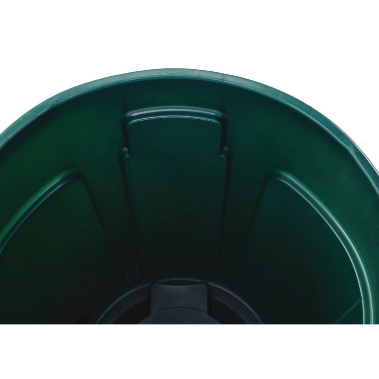 Vented Round Brute Container, 32 gal, Plastic, Dark Green
