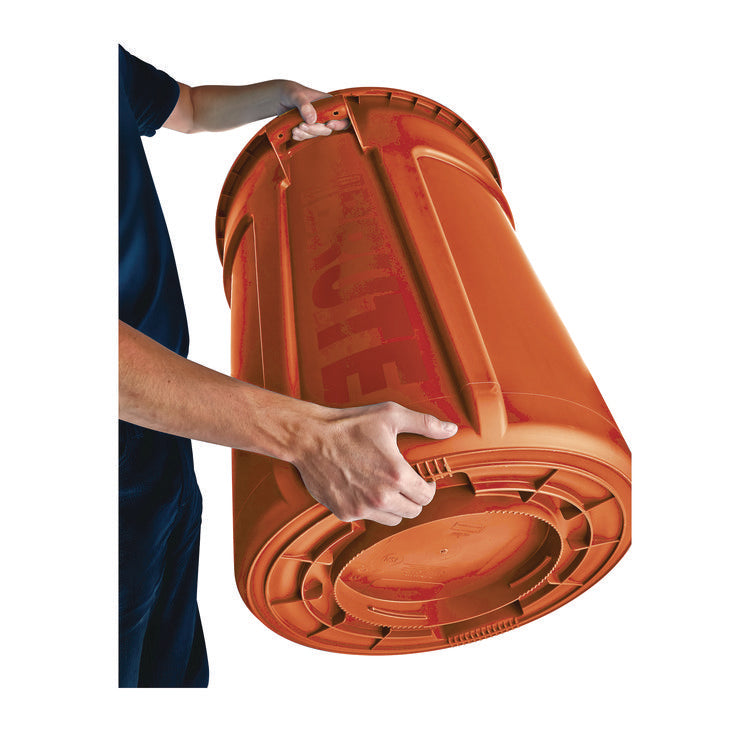 Brute Round Container, 44 gal, Plastic, Orange
