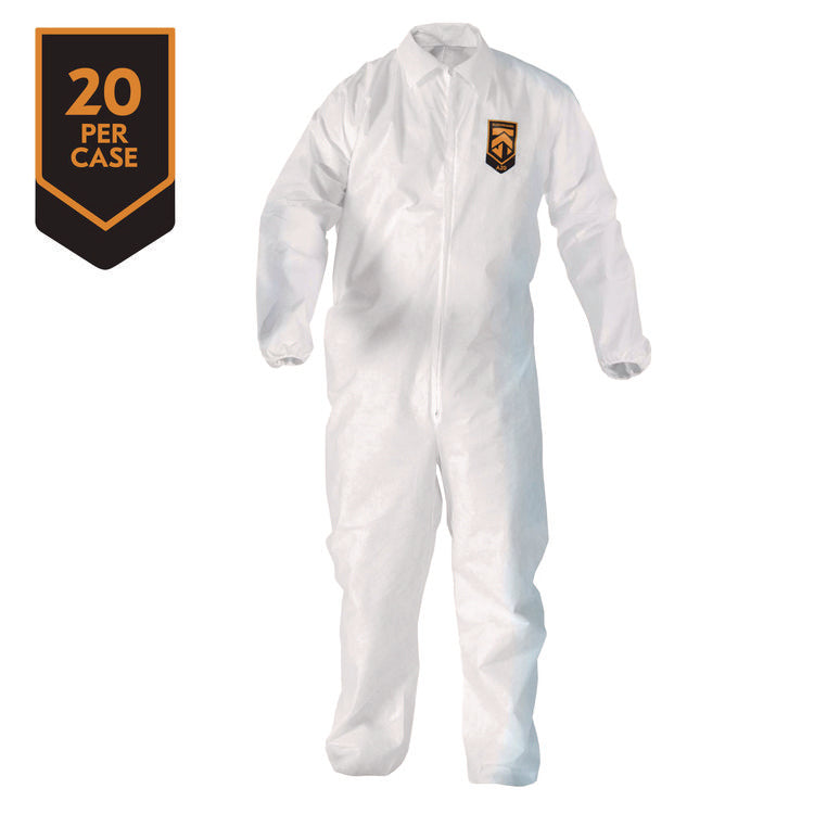 A20 Breathable Particle Protection Coveralls, Zip Front, Elastic Back, Wrists, Ankles, 3X-Large, White, 20/Carton