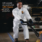 A20 Breathable Particle Protection Coveralls, Zip Front, Elastic Back, Wrists, Ankles, 4X-Large, White, 20/Carton