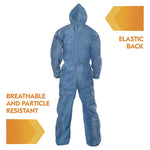A20 Breathable Particle Protection Coveralls, Zip Front, Hood, Elastic Back, Wrists, Ankles, 2X-Large, Blue, 24/Carton