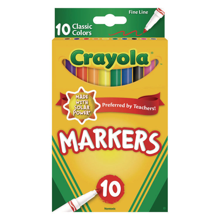 NON-WASHABLE MARKER, FINE BULLET TIP, ASSORTED CLASSIC COLORS, 10/PACK