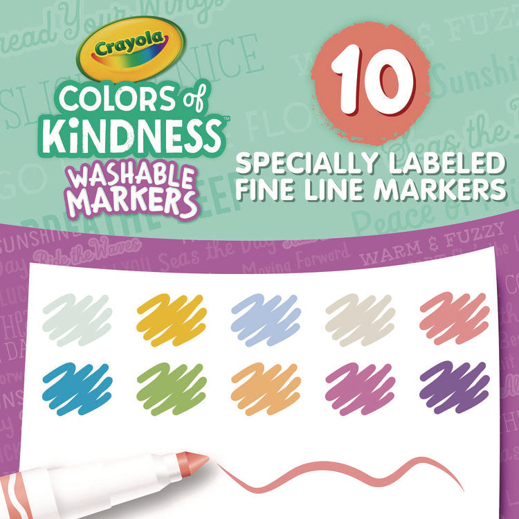Colors of Kindness Fine Line Washable Markers, Fine Bullet Tip, Assorted Colors, 10/Box