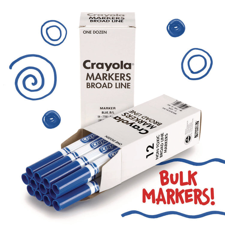 Broad Line Washable Markers, Broad Bullet Tip, Blue, 12/box