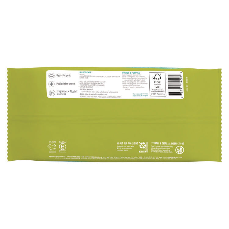 Free and Clear Baby Wipes, 7 x 7, Unscented, White, 64/Flip-Top Pack