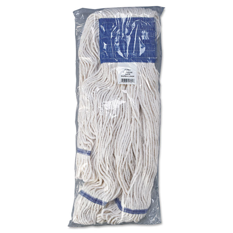 Super Loop Wet Mop Head, Cotton/synthetic Fiber, 5" Headband, X-Large Size, White, 12/carton