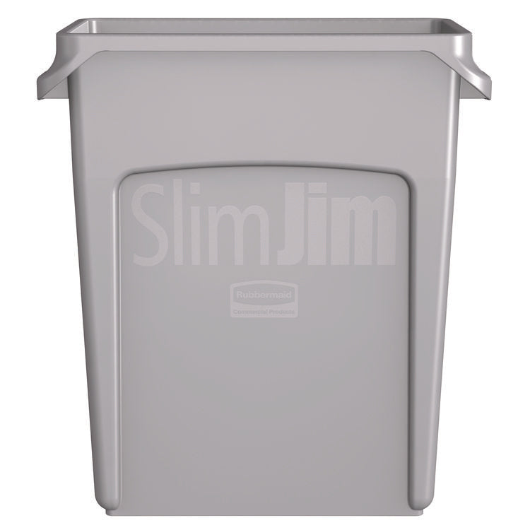 Slim Jim Waste Container with Handles, 16 gal, Plastic, Light Gray