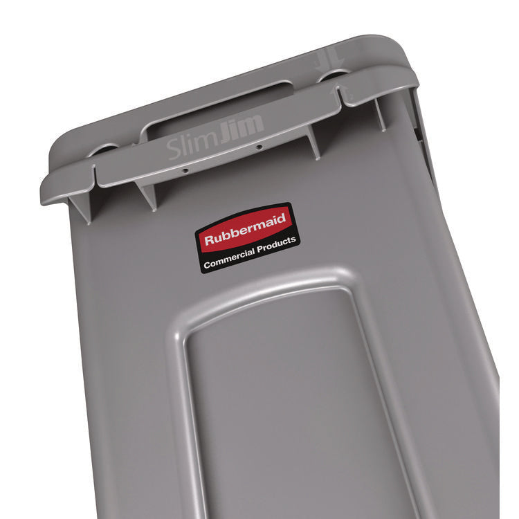 Slim Jim Waste Container with Handles, 16 gal, Plastic, Light Gray