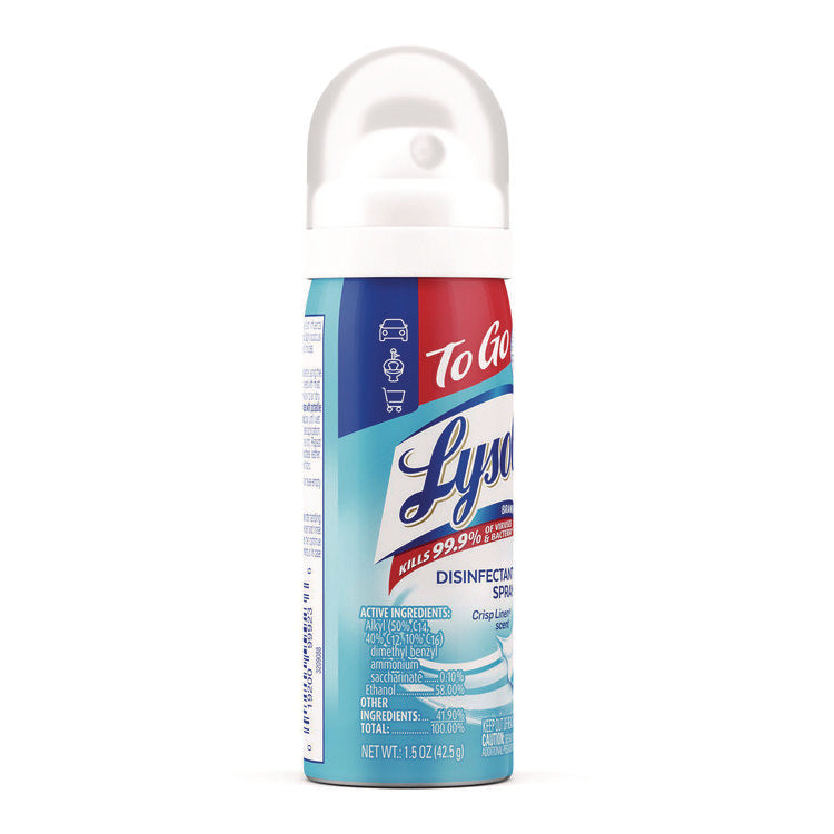 Disinfectant Spray To Go, Crisp Linen Scent, 1.5 oz Aerosol Spray, 12/Carton