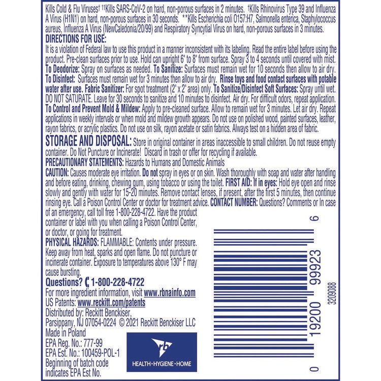 Disinfectant Spray To Go, Crisp Linen Scent, 1.5 oz Aerosol Spray, 12/Carton