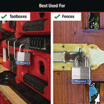 Four-Pin Tumbler Lock, Laminated Steel Body, 1.56" Wide, Silver/Blue, 2 Keys