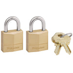 Three-Pin Brass Tumbler Locks, 0.75" Wide, 2 Locks and 2 Keys, 2/Pack