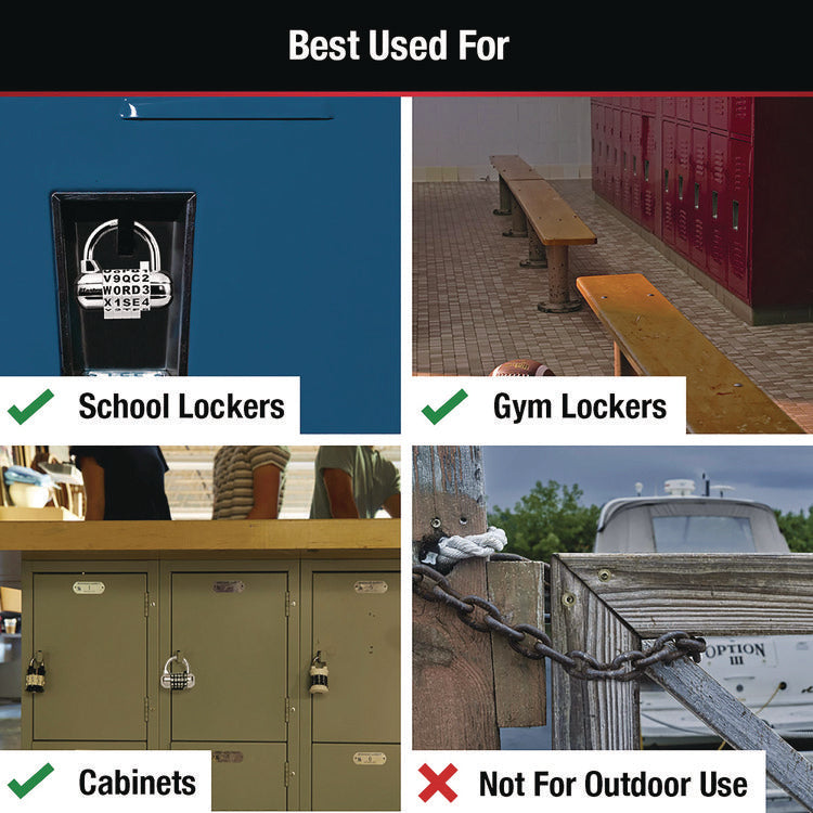 Password Plus Combination Lock, Hardened Steel Shackle, 2.5" Wide, Chrome/Assorted