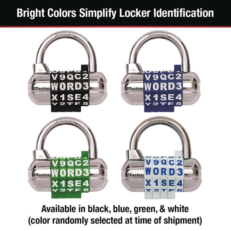 Password Plus Combination Lock, Hardened Steel Shackle, 2.5" Wide, Chrome/Assorted