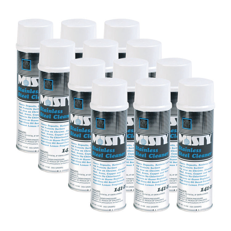 Stainless Steel Cleaner And Polish, Lemon Scent, 15 Oz Aerosol Spray, 12/carton