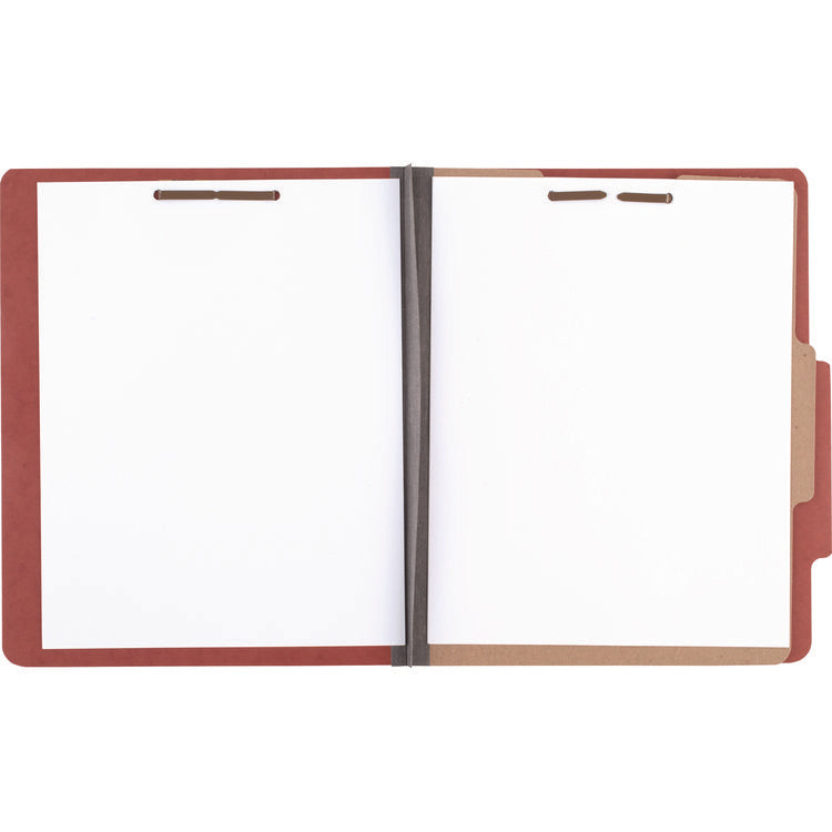 Pressboard Classification Folders, 2" Expansion, 1 Divider, 4 Fasteners, Letter Size, Earth Red Exterior, 10/Box