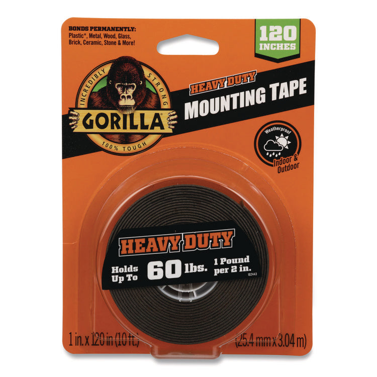 Heavy Duty Mounting Tape, Permanent, Holds Up to 60 lb (1 lb per 2 in), 1 x 120, Black