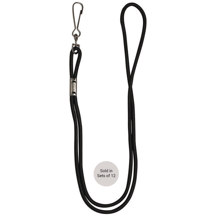 Lanyard, Metal J-Hook Fastener, 20" Long, Black, 12/Pack