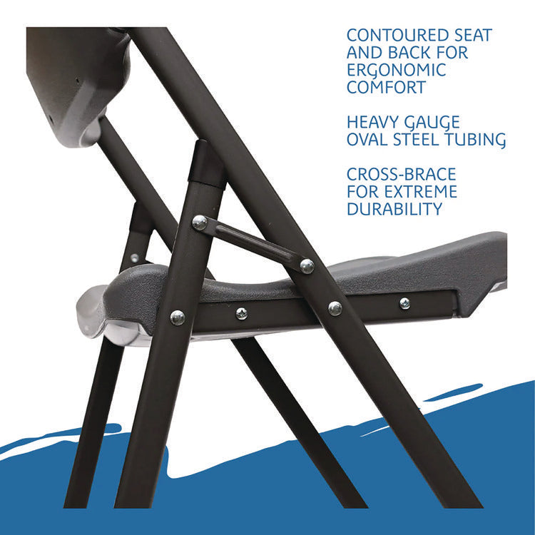 Rough n Ready Commercial Folding Chair, Supports Up to 350 lb, 15.25" Seat Height, Charcoal Seat, Charcoal Back, Silver Base