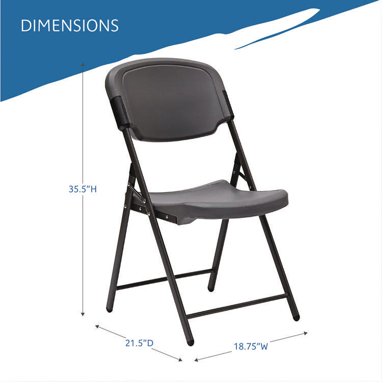 Rough n Ready Commercial Folding Chair, Supports Up to 350 lb, 15.25" Seat Height, Charcoal Seat, Charcoal Back, Silver Base