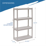 Rough n Ready Open Storage System, Four-Shelf, Injection-Molded Polypropylene, 32w x 13d x 54h, Platinum