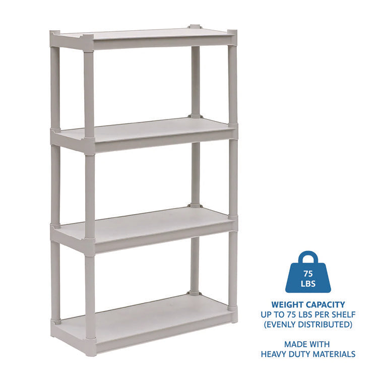 Rough n Ready Open Storage System, Four-Shelf, Injection-Molded Polypropylene, 32w x 13d x 54h, Platinum
