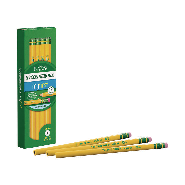 Ticonderoga Beginners Woodcase Pencil with Eraser and Microban, HB (#2), Black Lead, Yellow Barrel, 12/Pack