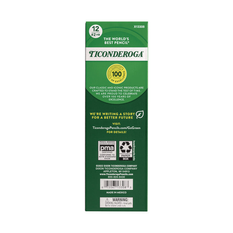 Ticonderoga Beginners Woodcase Pencil with Eraser and Microban, HB (#2), Black Lead, Yellow Barrel, 12/Pack