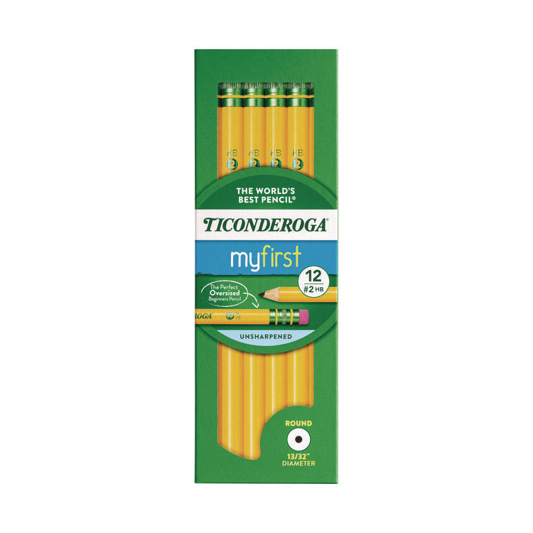Ticonderoga Beginners Woodcase Pencil with Eraser and Microban, HB (#2), Black Lead, Yellow Barrel, 12/Pack