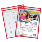 Reusable Dry Erase Pockets, Super Heavy-Duty, Top Load 9 x 12 Insert, Clear Front, Neon Red Border, 30/Pack