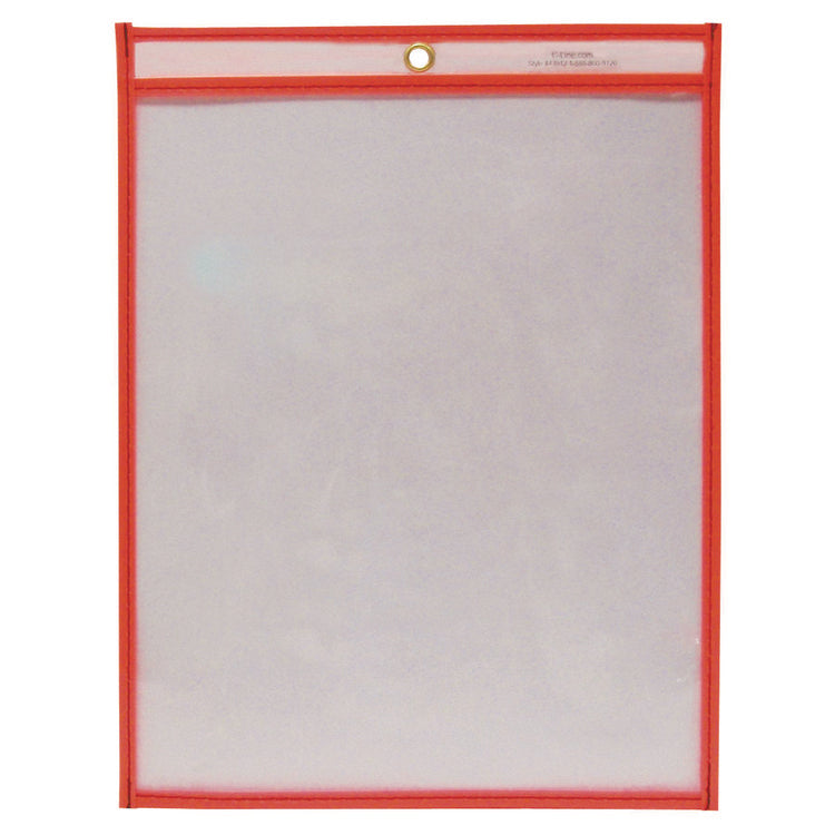 Reusable Dry Erase Pockets, Super Heavy-Duty, Top Load 9 x 12 Insert, Clear Front, Neon Red Border, 30/Pack