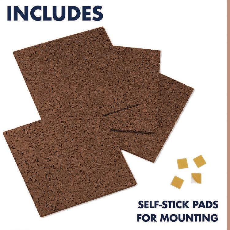 Cork Panels, 12" x 0.38" x 12", Brown, 4/Pack