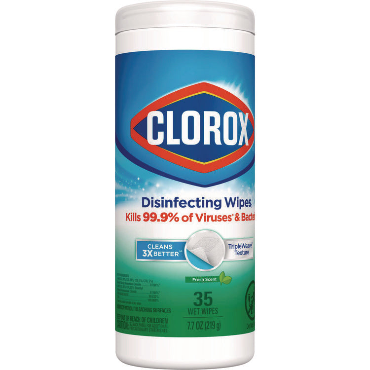 Disinfecting Wipes, Bleach Free Cleaning Wipes, 1-Ply, 7 x 8, Fresh Scent, White, 35/Canister, 12 Canisters/Carton