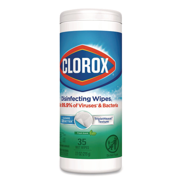 Disinfecting Wipes, Bleach Free Cleaning Wipes, 1-Ply, 7 x 8, Fresh Scent, White, 35/Canister