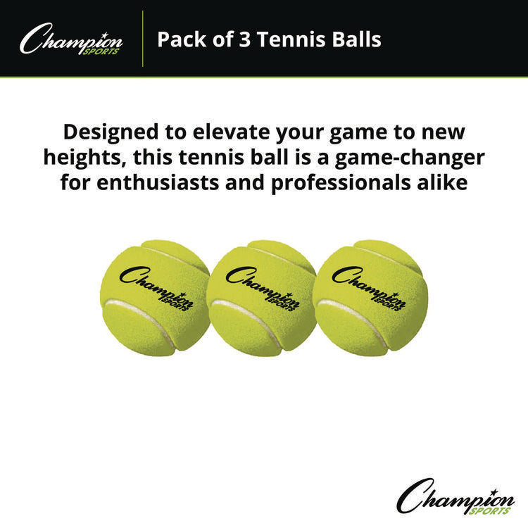 Tennis Balls, 2.5" Diameter, Yellow, 3/pack