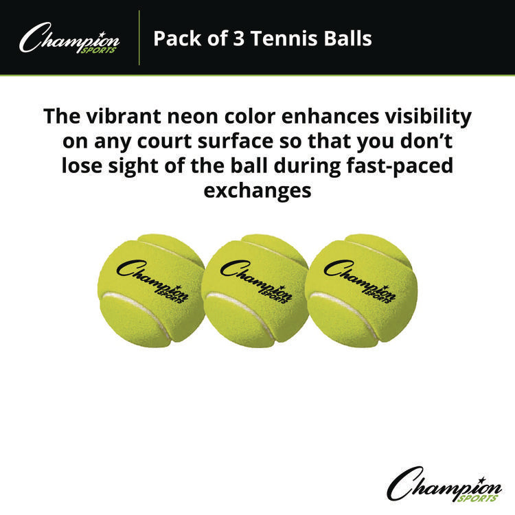 Tennis Balls, 2.5" Diameter, Yellow, 3/pack