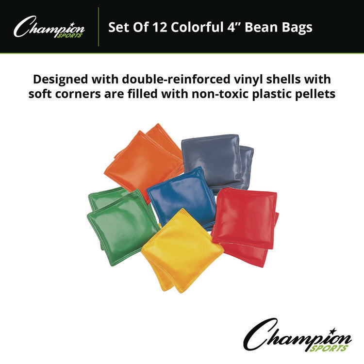 Bean Bag Set, Vinyl, 4", Assorted Colors, 12/box