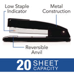Commercial Full Strip Desk Stapler, 20-Sheet Capacity, Black