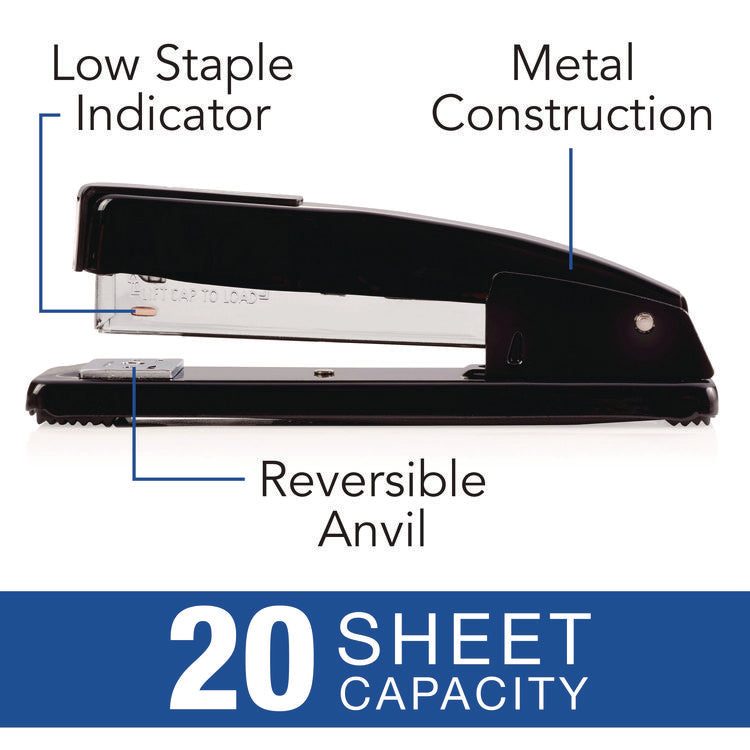 Commercial Full Strip Desk Stapler, 20-Sheet Capacity, Black