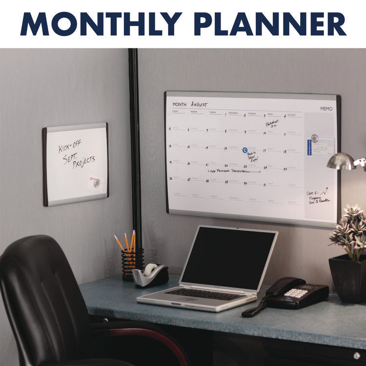 ARC Frame Cubicle Board, Monthly Planning/Scheduling Calendar, 30" x 18", White Magnetic Surface, Satin Aluminum Frame