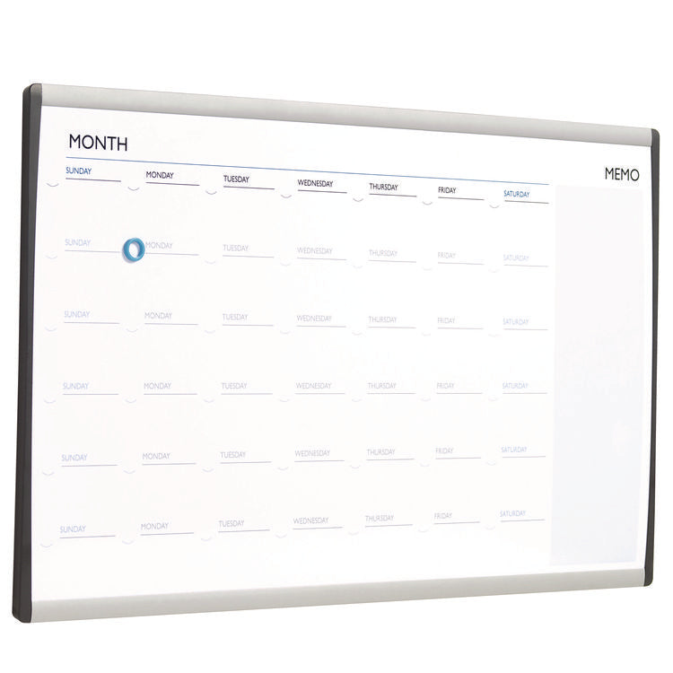 ARC Frame Cubicle Board, Monthly Planning/Scheduling Calendar, 30" x 18", White Magnetic Surface, Satin Aluminum Frame