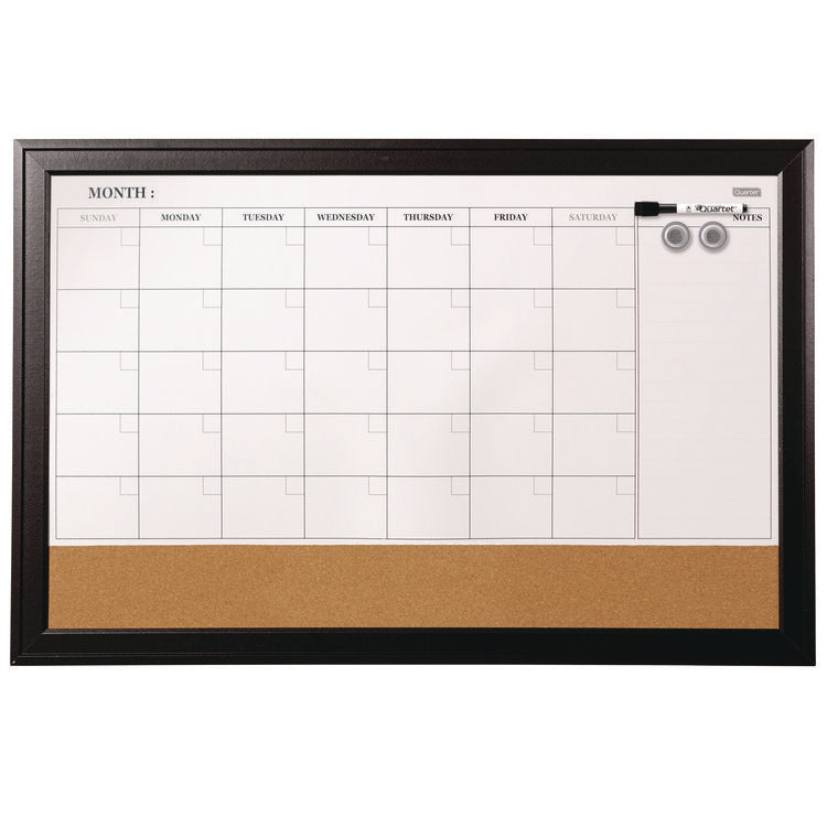Magnetic Combination Board Calendar, Monthly Planning/Scheduling, 35" x 23", Tan/White Surface, Black Wood Frame