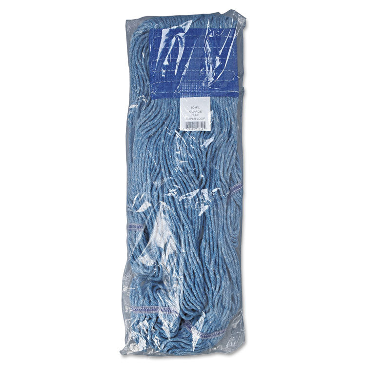 Super Loop Wet Mop Head, Cotton/synthetic Fiber, 5" Headband, X-Large Size, Blue, 12/carton