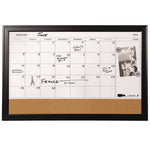 Magnetic Combination Board Calendar, Monthly Planning/Scheduling, 35" x 23", Tan/White Surface, Black Wood Frame
