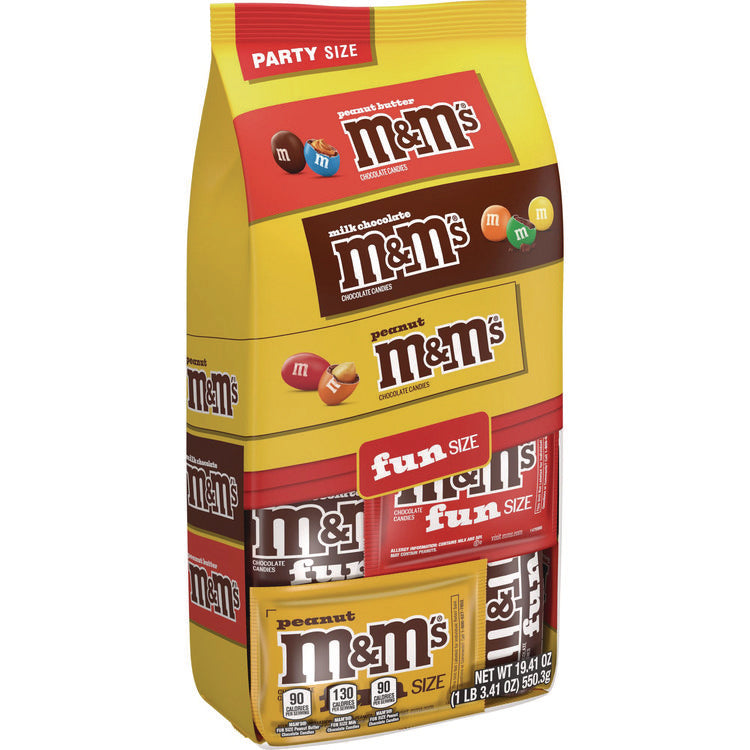 M and M'S Milk Chocolate, Peanut and Peanut Butter Variety Pack Fun Size Chocolate Candy Assortment, 19.41 oz Bag