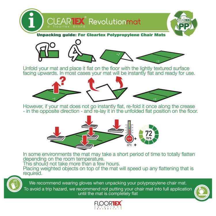 Cleartex Polypropylene Anti-Slip Foldable Chair Mat for Hard Floors, 35" w x 46" l, Translucent